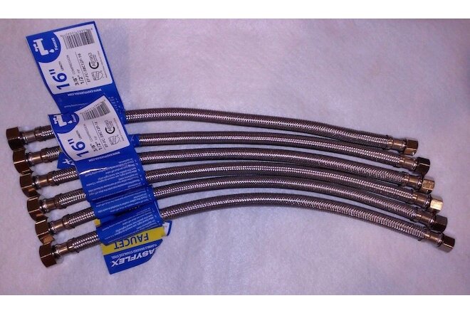 Faucet Sink Supply Line Stainless Braided  3/8" Compression X 1/2" X 16"  6 PACK