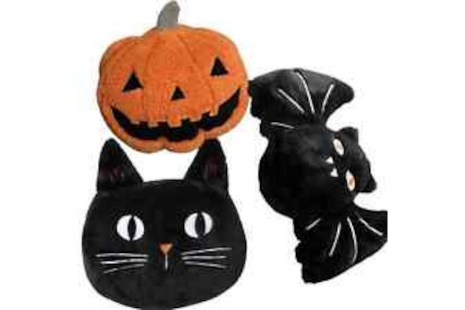 Set 3 Halloween NEW Faux Fur Cat Pumpkin Bat Throw Pillow Hyde & EEK! Boutique
