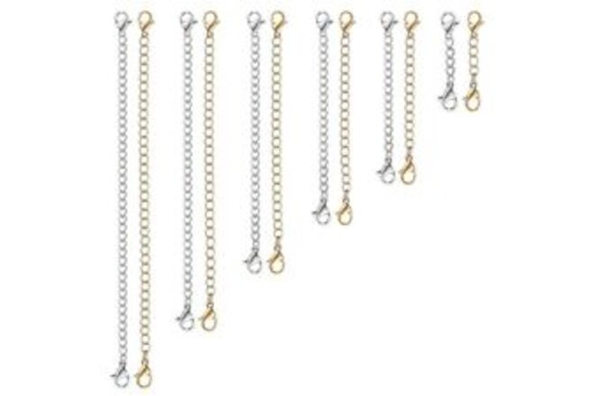 Necklace Extender, 12 PCS Chain Extenders for 1" 2" 3" 4" 5" 6" Gold & Sliver