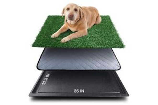Upgrade Large Dog Grass Pad with Tray (35inX23.2in), Artificial Grass Mats Wa...