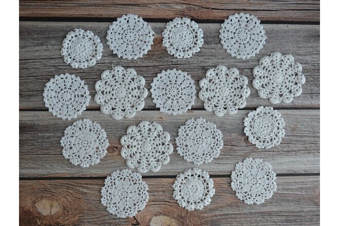 16 Hand Crochet Small Doilies Lot in bulk Wedding White Snowflakes for Crafts