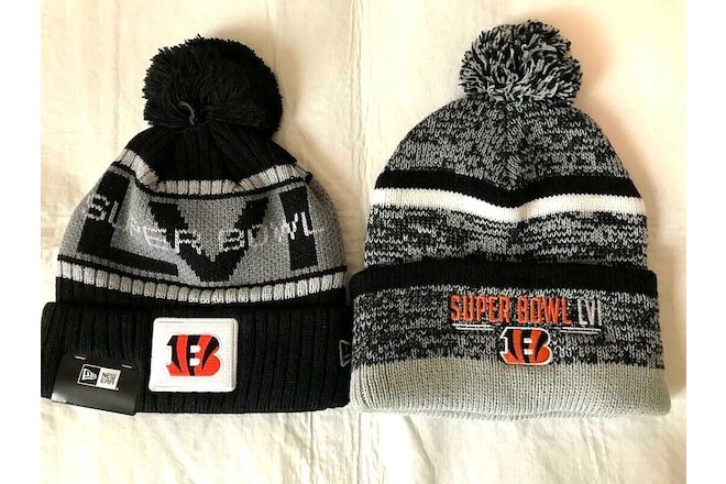 Pack of 2 NFL Super Bowl LVI Cincinnati Bengals Knit Beanies w Pom 50% OFF NEW