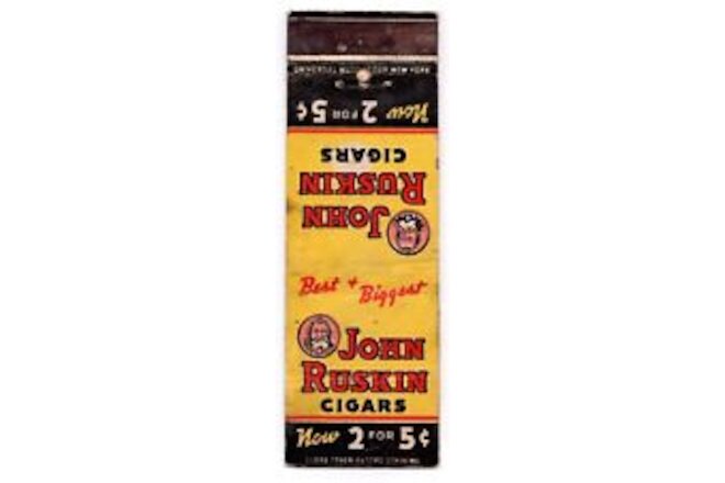 c1940s John Ruskin Cigars Tobacco Advertising Logo Vintage Matchbook Cover