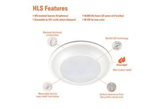 Halo HLS HLS6099501EWH-6BP Surface Light, 132 mA, 120 V, 16 W, LED Lamp, 900