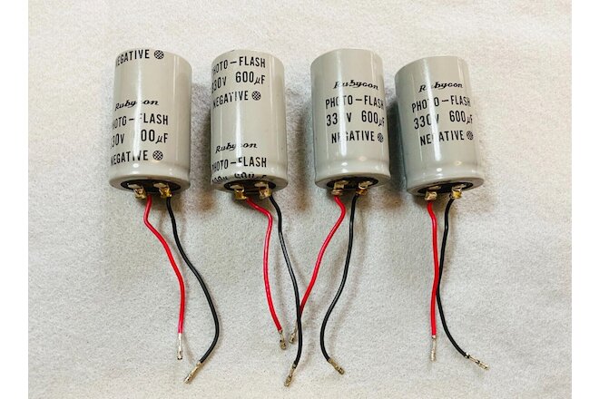 4 Vintage Rubycon Photo Flash Capacitors 330V 600 µF w/3” Lugged Leads - Tested