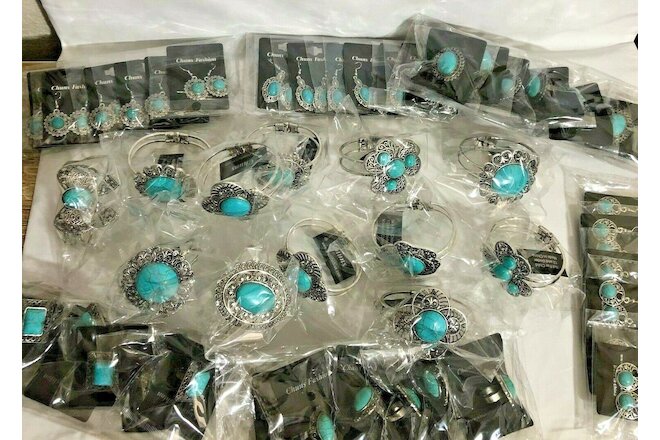 New 48 piece Vintage Turquoise Jewelry Lot! Resell Ready, Individually Wrapped!