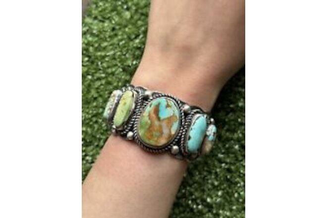 Navajo sterling silver Royston turquoise cuff bracelet R Y