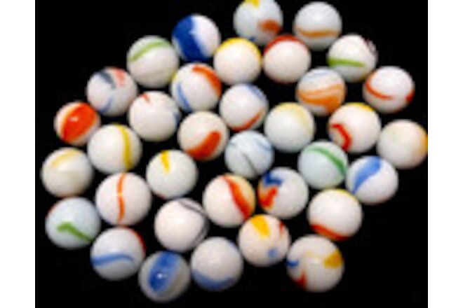 Vintage Marbles Lot Of 35 Mega Marbles Vacor White Opaque Base .553"-.660"