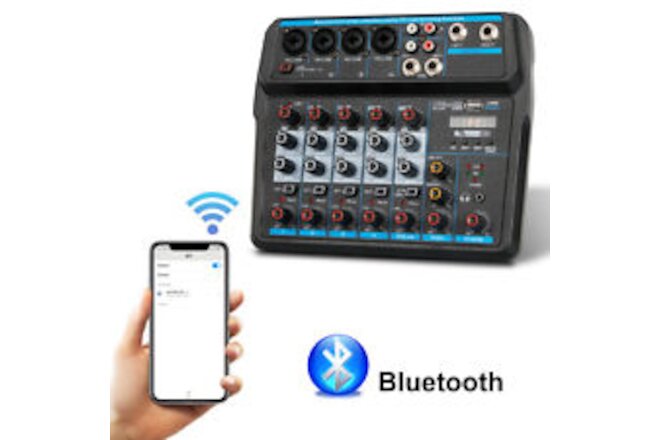 6 Channel Live Studio Audio Mixer USB Bluetooth DJ Sound Mixing Console Amplifie