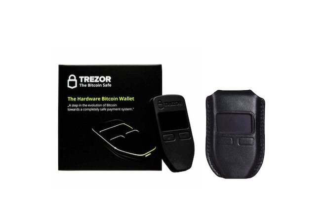 Trezor Hardware wallet Black for LTC ETH Zcash w/ Black Leather protective case