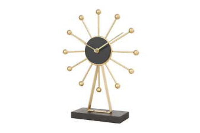 12" Gold Metal Sunburst Clock with Black Base and Clockface