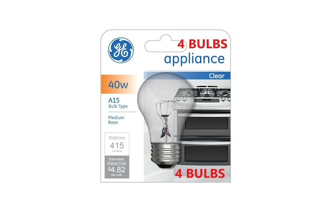 (4) GE 40 Watt Appliance Light Bulb Oven Refrigerator Lava Lamp Medium Base A15