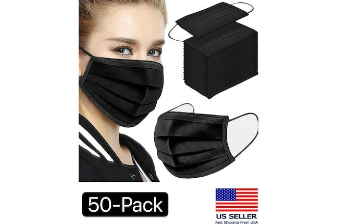 50 PCS Black Face Mask Mouth & Nose Protector Respirator Masks with Filter NEW