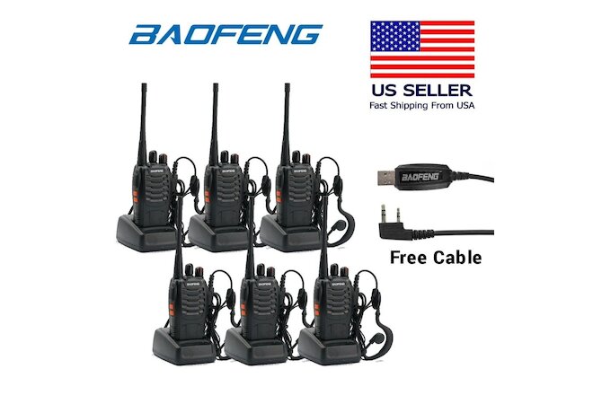 6Pcs Baofeng BF-888S 400-470MHz 5W CTCSS Two-way Ham Radio Walkie Talkie + Cable