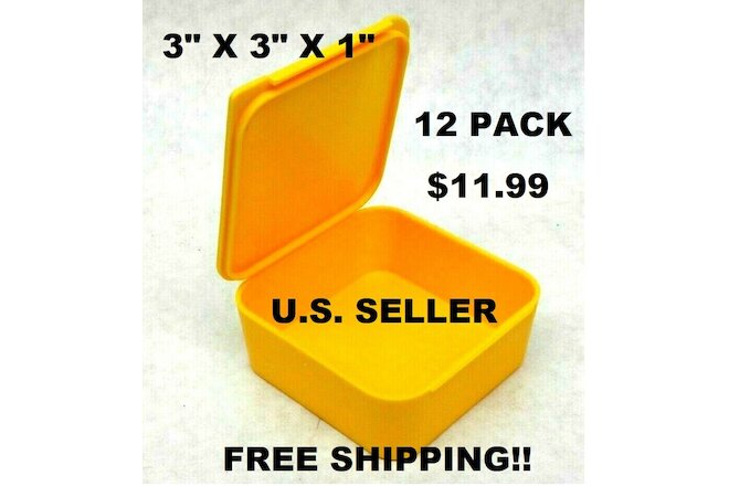 12 Small Square Plastic Containers Box Hinged Lid Bead Case Travel Parts Crafts