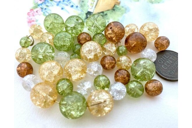 Vintage Translucent Crackle Glass Beads Mix 64