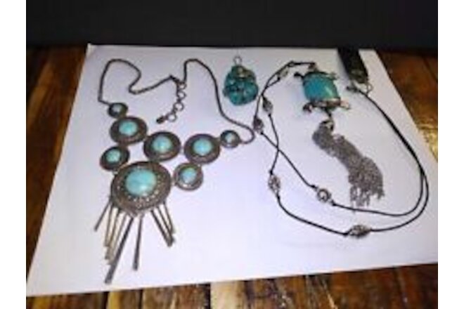 Southwest Style Turquoise Stone Silver Jewelry Lot.
