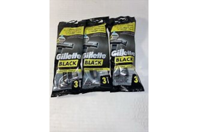 Gillette Black Lubrastrip Fixed Disposable Razors 9 Total Clean Cut Lot Of 3