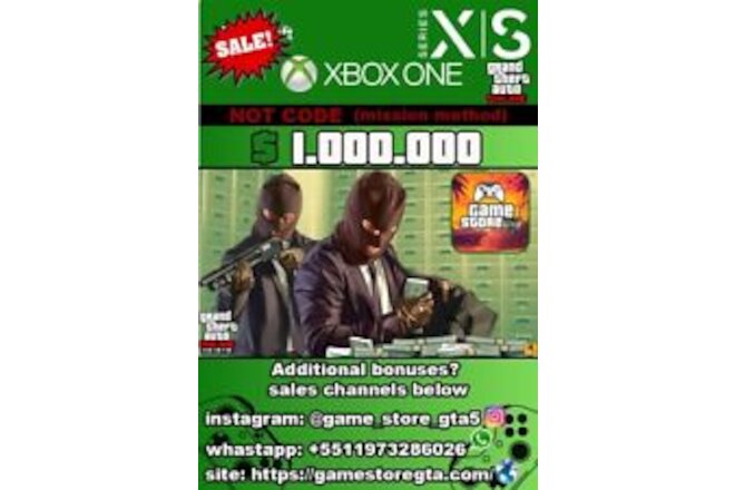 GTA 5 SHARK CARD XBOX SX, XBOX ONE MONEY CASH ONLINE $1.000.000 (NOT CODE)