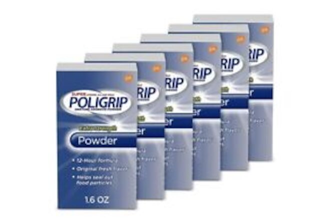 Super Poligrip Extra Strength Denture Adhesive Powder, 1.6oz (Sealed Pack of 6)