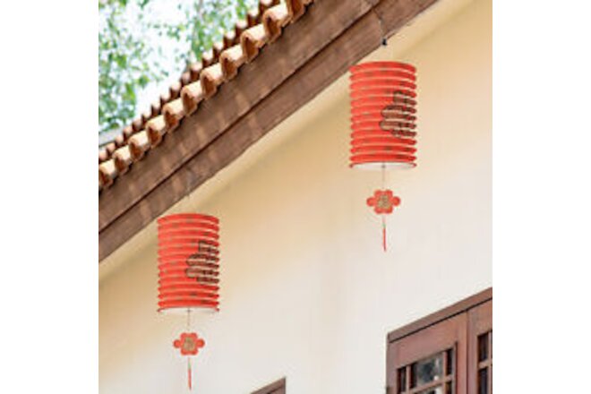 Traditional Style Chinese Festival Red Paper Hanging Lantern Decoration Set of 8