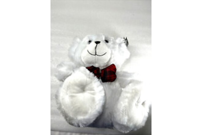 New Dashing Fine Gifts Plush Teddy Bear White 2020 Red Plaid Bow 12" Stuffed Tag