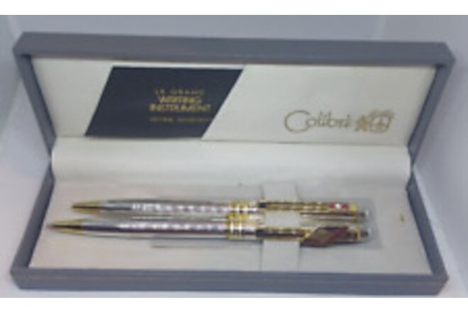 Colibri Advertising Anniversary Jeweled GOLD & SILVER Pen & Pencil Set USA