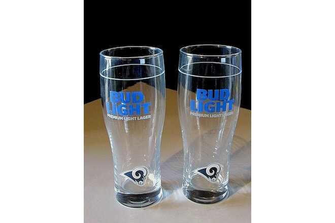 (2) NEW Rams Football NFL Bud Light Beer Pint Glass 16 oz  Man Cave Bar Lot