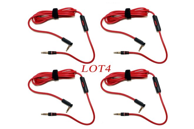 4X Audio Cable 3.5mm L Cord for Beats by Dr Dre Headphones Aux and Mic Red