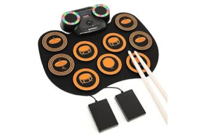 Electronic Drum Set 9 Pads Electric Drum Roll-Up Practice Pad Machine Kit wit...