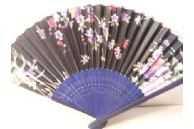 Black w/ Flowers Silk Handheld Hand Fan Folding Fans Asian Hand Fan #Fan166