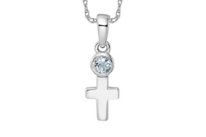 925 Sterling Silver Aquamarine Cross Necklace Charm Birthstone Pendant