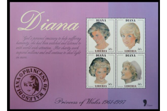 LIBERIA Wholesale Princess Diana Memoriam Min/Shts Growing Up x 50 CD 593