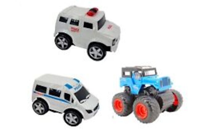 Friction Powered Plastic 4WD Off Road Fire EMS SUV 4X4 Truck Set 3 Pc 3.5 inch