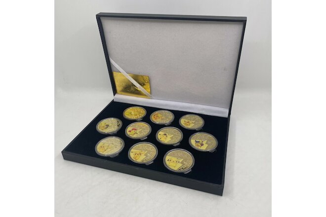 10pcs Pokemon Pikachu Coin Japan Anime Gold Commemorative Coin in box