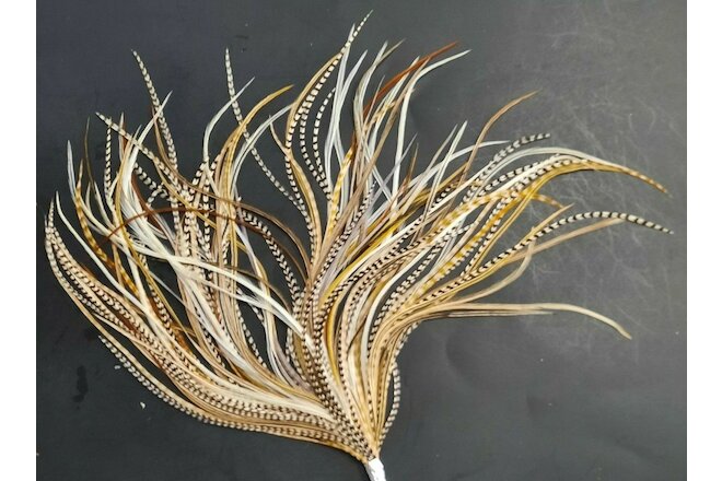 50 6 - 9" GRIZZLY ROOSTER SADDLE FEATHERS NAT MIX WHITING CRAFT HAIR EXTENSIONS