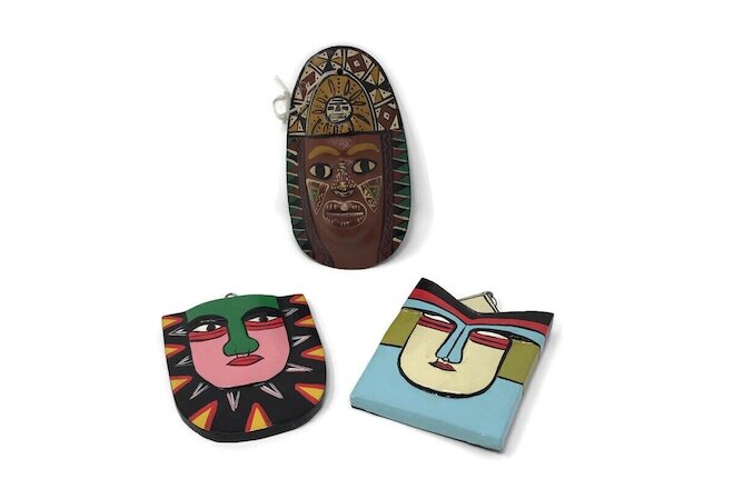 Small Wooden Masks  South American Mixed Lot of Three