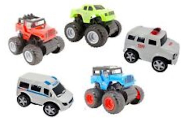 Friction Powered Plastic 4WD Off Road Fire EMS SUV 4X4 Truck Set 5 Pc 3.5 inch