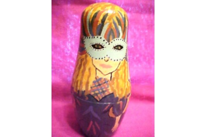 Masked Russian Nesting Dolls (5) Stackable Wooden Original Hand Painted Signed