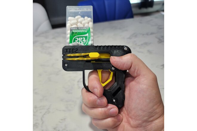 Tic Tac Gun | Rubber Band & Spring Powered | Fun Office Décor | Toy |