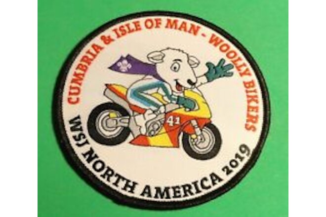 24th WSJ 2019 World Scout Jamboree Patch: WOOLLY BIKERS / ISLE OF MAN & CUMBRIA