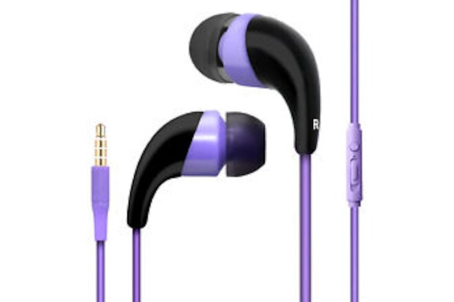 Purple Color 3.5 mm Earbuds with Microphone and Playback Control Stereo Headset