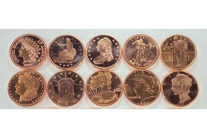 Copper Coins * One Ounce Each * .999 Bullion * US Mint * Ten Piece Liberty Lot