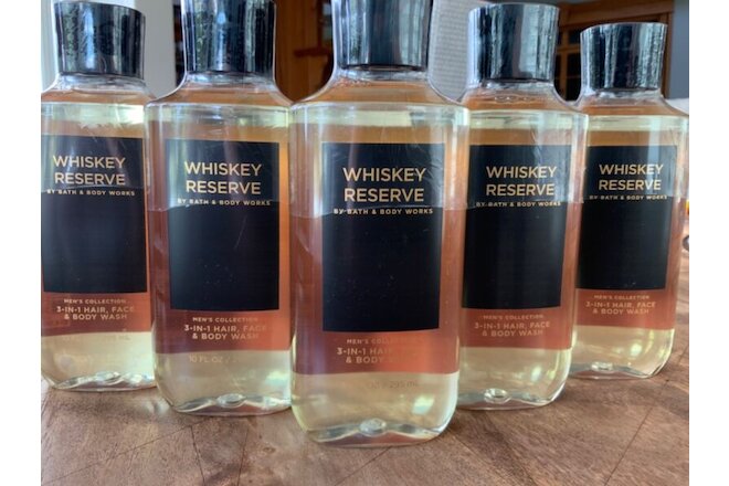5 men’s WHISKEY RESERVE 10oz mens HAIR & BODY WASH for MEN Bath and Body Works