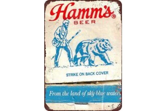 Hamm's Beer Bear Strike on Back Cover Vintage Reproduction Metal Sign 8 x 12