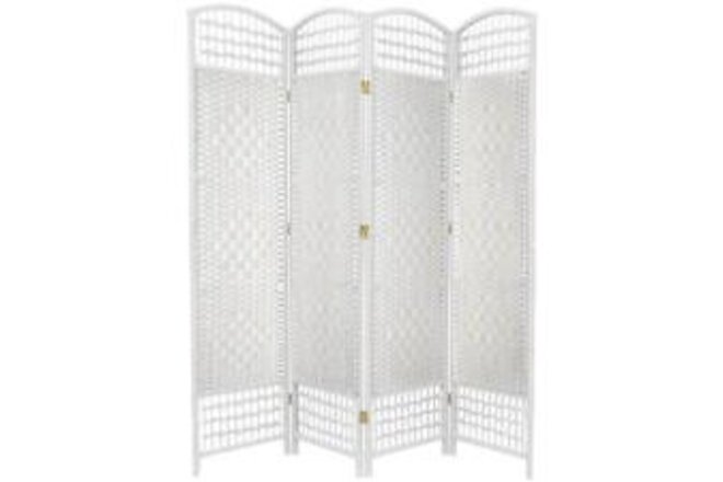 Oriental Furniture Room Divider 67"Hx62"W 4-Panel Wood Frame Woven Palm White