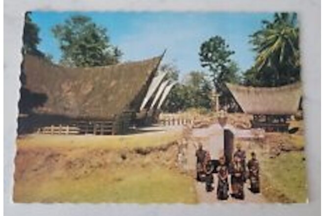 Vintage New Postcard Batak Traditional House  Lake Toba Indonesia. unposted