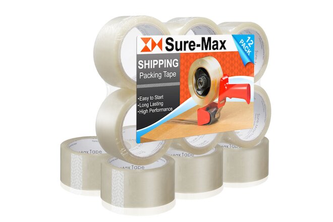 12 Rolls Clear Box Sealing Packing Tape Shipping - 2 mil 2" x 55 Yards (165')