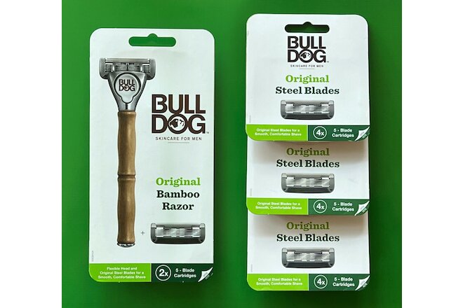 Bulldog Original Bamboo Razor + (14) Steel 5-Blade Cartridges — FREE SHIPPING