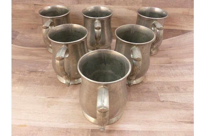 Set Of 6 Vintage Pewter Mugs  4.5” Tall, 3" Wide At Mouth